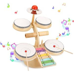 oathx Children's Drum Kit, Children's Drum, Baby Musical Instruments Toy for 1 Year, Toddler Drum Kit, Children's Toy, 8-in-1 Wooden Music Toy for Children, Xylophone Gift for Boys Girls Children