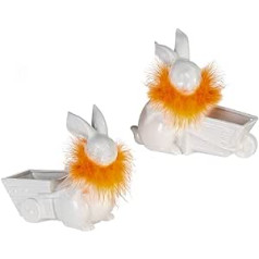 Casablanca Rabbit Set Boa Set of 2 Easter Bunny White Ceramic Easter Decoration