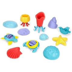 Green Toys Tide Pool luksusa komplekts — 12 daļīgs vannas rotaļlietu komplekts, kas izgatavots no 100% otrreizēji pārstrādātas plastmasas, smilšu un ūdens rotaļlietas, bērnu vannas rotaļlietas