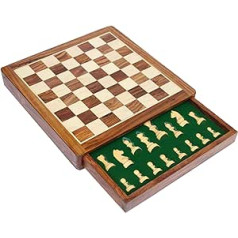 SouvNear ceļojumu šahs — izcilais šahs 30,4 x 30,4 cm klasiskā koka ceļojumu šaha spēle ar magnēta Staunton figūriņām un atvilktni (dubultā kā uzglabāšanas futrālis) — amatnieku roku darbs no smalka rožkoka ar