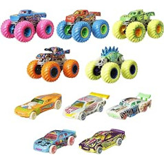 HOT WHEELS Monster Trucks — multipaka ar spīduma efektu tumsā, 10 transportlīdzekļi mērogā 1:64, 5 monster truck un 5 hot Wheels transportlīdzekļi kolekcionāriem un bērniem, HCB57