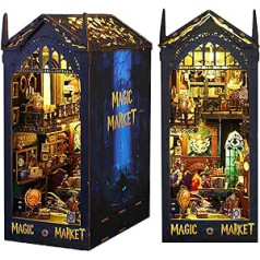 „Knygų kampelio rinkinys“, „Magic Bazaar Diorama Bookend“, 3D sieninių galvosūkių namelių modelių rinkiniai su baldais ir LED šviesa, „pasidaryk pats“ lėlių namelių miniatiūrinių namų rinkinys „Knygų užkampis, skirtas suaugusi