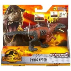 Dinozauru piroraptors — Juras laikmeta pasaulei — Dino Extreme Damage 19 cm — komplekts aizvēsturiski dzīvnieki brūns + 1 karte bez maksas — jaunums