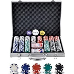 VEVOR pokera žetonu komplekts, 500 daļiņu pokera komplekts bez marķējuma, pokera spēļu komplekts ar alumīnija pokera futrālīti, kārtīm, pogām un kauliņiem, pilns komplekts 9-10 spēlētājiem Texas Hold'em, blekdžekam, azartspēlēm utt.