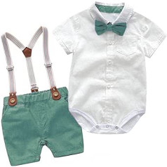 XIXIMAON Baby Boys Suit Gentleman 2-daļīgs apģērbu komplekts jaundzimušo apģērbu komplekti vasaras īsām piedurknēm krekla bodi ar tauriņu + lencēm šorti kristībām kāzu svētkiem, Einheitsgröße