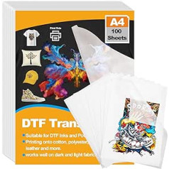 DTF Transfer Film, 100 Sheets A4 Double-Sided Matte PET Heat Transfer Paper, DTF Transfer Film for Sublimation Inkjet Printer, Direct to Film Transfer Paper for T-Shirts, Textile