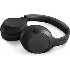 Philips TAH8506WT Wireless Over Ear Headphones with Noise Cancelling Pro, Wireless Headphones for Adults, Foldable Over Ear Headphones with Microphone, Bluetooth, 60 Hours Playtime, Black