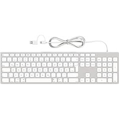 Yivandi Alumīnija tastatūra operētājsistēmai Apple Mac OS — vienkāršs Plug-N-Play kabeļa savienojums, eleganta un stilīga USB tastatūra ar ciparu tastatūru operētājsistēmai iMac, Mac Mini vai MacBook — balta