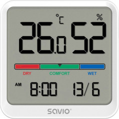 Temperatūras un mitruma sensors, lietošanai iekštelpās, LCD ekrāns, pulkstenis, datums, turētājs ar magnētu, ct-01/w balts