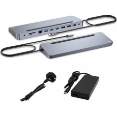 USB-C dokstacija metāla ergonomiska 4k 3x displeja dokstacija PD 100W + i-tec universālais lādētājs 100w (komplektā)