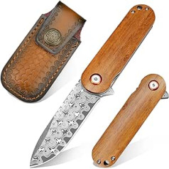 Zingbee Damask Pocket Knife Folding Knife, VG10 Damascus Steel Blade, EDC Damascus Knife with Wooden Handle, One-Handed Knife for Outdoor, Camping, Collection, Hiking, Hunting, Fishing