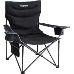 POEPORE Camping Chair Foldable up to 180 kg Folding Chair Padded with Drink Holder High-Backed Garden Chair XXL Camping Chairs for Adults with Oversized Storage Bags Black