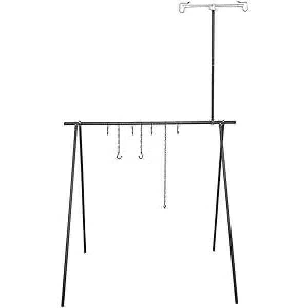 NUZAMAS ugunskura gatavošanas statīvs, āra gatavošanas aprīkojums lieljaudas ugunskura gatavošanai ar lampu pakaramo, noliktavas trauku pakaramais, āķis, pikniks, ugunskura ballīte