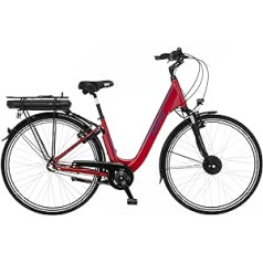 Fischer E-Bike City, CITA 1.0 Electric Bicycle for Men and Women, RH 44 cm, Front Motor 32 Nm, 36 V Battery, Glossy Red, 28 Inches