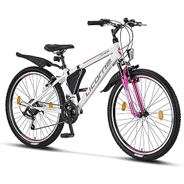 Licorne Bike Guide Premium kalnu velosipēds 51/61/66 cm velosipēdā meitenēm, zēniem, vīriešiem un sievietēm — 21 ātruma pārnesums (51 cm, 18 ātrumi)