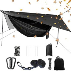 YCD Camping Hammock Set, Single Double Hammock, Mosquito Net, Insect Net, Rain Fly, High Strength Parachute Fabric Hanging Bed, Suitable for Outdoor, Hiking, Camping, Travel, Black