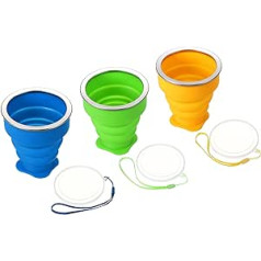 PATIKIL 3Stk Zusammenklappbarer Reisebecher 200mL Reisen Klappbar Becher Silikon Tasse Tragbar Trinken Becher Set für Camping Außen Blau Grün Gelb