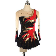 YDHTIZ Competition Training Athletic Sieviešu meiteņu daiļslidošanas tērps, melns sarkans spandeksa sacensību tērps ar garām piedurknēm Diamond Activewear balerīnu tērpi