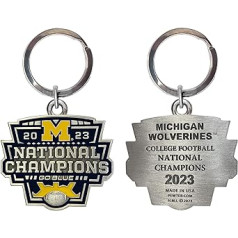 Heritage Pewter Michigan Wolverines 2023 CFP National Champions atslēgu piekariņš, Lieljaudas atslēgu turētājs, sarežģīta metāla skārda Alma Matter inkrustācija, dzeltena, maza, dzeltena