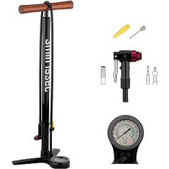 3min19sec Premium Aluminium Bicycle Pump with Wooden Handle – up to 16 Bar / 240 PSI – High Quality Bicycle Air Pump for MTB or Road Bike – Bicycle Air Pump All Valves with Pressure Gauge