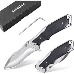 Aolegoo Folding Knife 7Cr17 Stainless Steel - Pocket Knife with Steel Handle & Wooden Inlay, The Perfect Survival Knife or Camping Knife (Black)