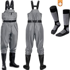 Waterproof, Breathable Nylon Waders with Boots & Neoprene Knee Pads - 39-48 - Perfect as Waat Trousers/Waders for Men +Plus: 1 x Thermal Socks, multicoloured