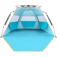 WolfWise Quick Assembly 3-4 Person Beach Shelter, UPF 50+ UV Protection, Family Baby Beach Tent, Parasol, Portable Blue