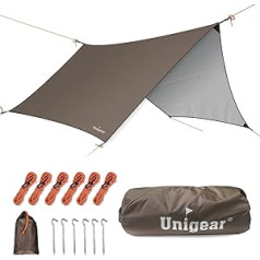 Unigear Waterproof Tent Tarp 350 x 290 cm / 450 x 420 cm Hexagonal Tarp with Eyelets + 6 Aluminium Pegs + 6 Ropes, Tarpaulin for Hammock, Rain Cover, Sun Protection for Outdoor Camping Picnic Festival