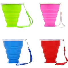 YANJIY Pack of 4 Camping Foldable Cups Silicone Reusable Cups Drinking Cups Camping Silicone Folding Cup with Lid BPA Free Candy Colours Foldable Cups for Picnic Outdoor Hiking Travel