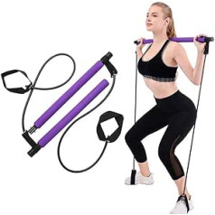 HUWAI-F Pilates Bar Exercise Bar Kit Fitness Stick with Resistance Band Foot Straps Training Device for Fitness Bodybuilding Training Workout Purple