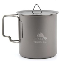 TOAKS Titan Camping Pot Cup Bowl (375 ml, 450 ml, 550 ml, 650 ml, 750 ml, 800 ml, 900 ml) (450 ml ar vāku [CUP-450-C])