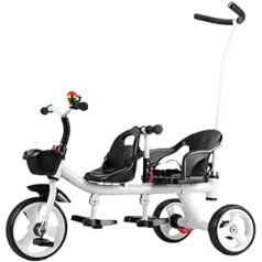 LSQXSS Toddler Push Tricycle ar vecāku rokturi, ratiņi ar aizmugurējo sēdekli dvīņiem vecumā no 2 līdz 5 gadiem Pedal Tricycles Aizmugurējais ritenis ar kāju bremzēm Aizmugurējais sēdeklis ar siksnu un roku balstu