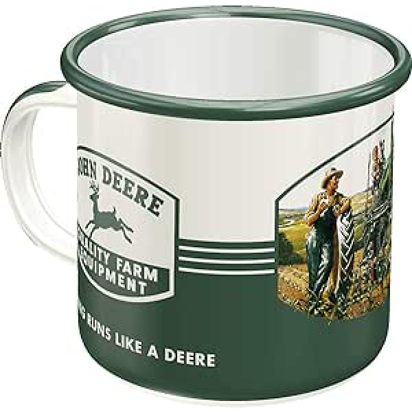 Nostalgic-Art Retro Emaille-Tasse, 360 ml, John Deere – Quality Farm Equipment – Geschenk-Idee für Traktor-Fans, Camping-Becher, Vintage Design