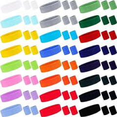 72 Piece Sweatbands Set with 24 Pieces Sports Headbands and 48 Pieces Wristbands, Cotton Sweatband, Colourful Cotton Sweatband Set for Men and Women