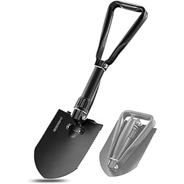 REDCAMP Military Folding Shovel Carbon Steel Tri-Fold Handle Shovel with Cover Black 2.5lb