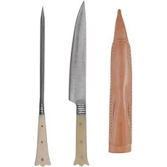 Battle-Merchant 3-Piece Medieval Cutlery Set Stainless Steel Approx. 24 cm with Leather Case Knife Fork Medieval Viking Various Handles (Bone Handle)