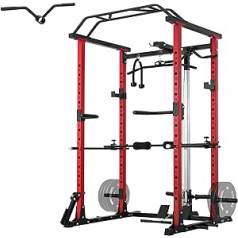 Power Cage, GMWD1200LBS Power Rack ar LAT nolaižamu, daudzfunkcionāls pietupiens, svaru būris ar skriemeļu sistēmu, pietupiens mājas trenažieru zālei ar papildu treniņu pielikumu