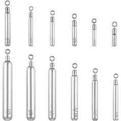 „Hicarer“ 12 dalių volframo „dropshot“ svoriai „Skinny Fishing Sinkers“ rinkinys „Cilindro Dropshot“ svoris, skirtas basų žvejybos „dropshot“ įrenginiui, ant visų svorių įspaustas dydis