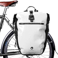 Wildken 3-in-1 velosipēdu soma Pannier bagāžniekam, 100% ūdensnecaurlaidīga velosipēda rāmja soma, daudzfunkcionāla velosipēda mugursoma, muguras soma, sānu soma, plecu soma, aizmugurējā sēdekļa soma, piepilsētas soma (balta)