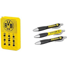 Borussia Dortmund Unisex BVB Sound Machine radio, dzeltens, viena izmēra EU un BVB lodīšu pildspalva (3 komplektā)