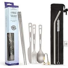 Titan Utility Cutlery Set Strong Ultralight Healthy & Environmentally Friendly 3/4/5-Piece Chopsticks Knife Fork Spoon Straw Set for Home Use / Travel / Camping Cutlery Set in Practical (5 Piece)