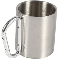 Les-Theresa Camping Coffee Mug, Portable Stainless Steel Mug Hiking Camping Travel Outdoor Carabiner Climbing Cup Double Wall Mug with Self-Locking D-Ring Carabiner Hook Handle