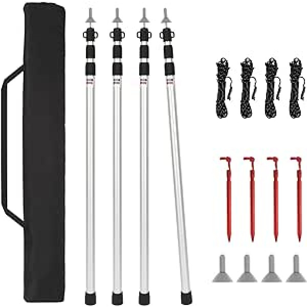 Ansobea telts stabi, alumīnija sakausējuma telts stabs, 87,5-234,5 cm regulējams kempinga telts stabs, telts stabi ar pagriežamu bloķēšanas mehānismu teltij, tentam, nojumei vai tentam