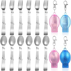 12 Pieces Folding Forks and Spoons Set with Case, Portable Foldable Tableware, Stainless Steel Travel Utensils Cutlery Set for Travel, Camping, Picnic, Outdoor Activities