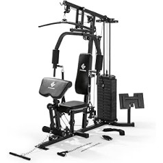 FitEngine spēkstacija | Daudzfunkcionāla mājas trenažieru zāle visam ķermenim | Svari Regulējami līdz 67 kg ar Lat Pull Bar, Kāju Preses, Bicep Curl Pad un daudz ko citu | Augstas kvalitātes tērauda materiāls