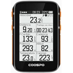 COOSPO BC200 GPS velodators Bluetooth 5.0 ANT+, bezvadu velodators ar 2,4 collu LCD ekrānu, automātisku fona apgaismojumu, IP67 ūdensizturīgs velosipēda odometra spidometrs