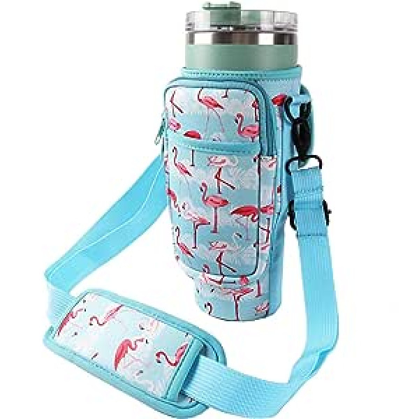 LMYUHONG Stanley Water Bottle Carrying Case with Strap Bag, Fits Quencher Adventure 1.2L, H2.0 Stanley Cup Accessories, Bottle Bag for Hiking, Travel, Camping, Climbing, Green, flamingo