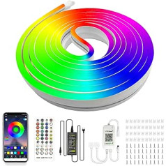 calflux Neona LED sloksne 20 m, 24 V RGB elastīga neona LED sloksne, IP65 ūdensizturīga LED sloksne Neona ar tālvadības pulti, iekštelpu un āra dekorēšanai