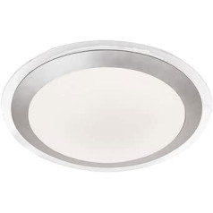 12W Bathroom Flush LED Ip44, Clear & Silver, White Shade 3000K 700 Lumen