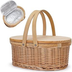 Wicker Picnic Basket with Portable Picnic Wine Table and Swing Handles for Beach Camping Park Outdoor Party Insulated Willow Cooler Baskets for Wine Lovers. Best Gift for